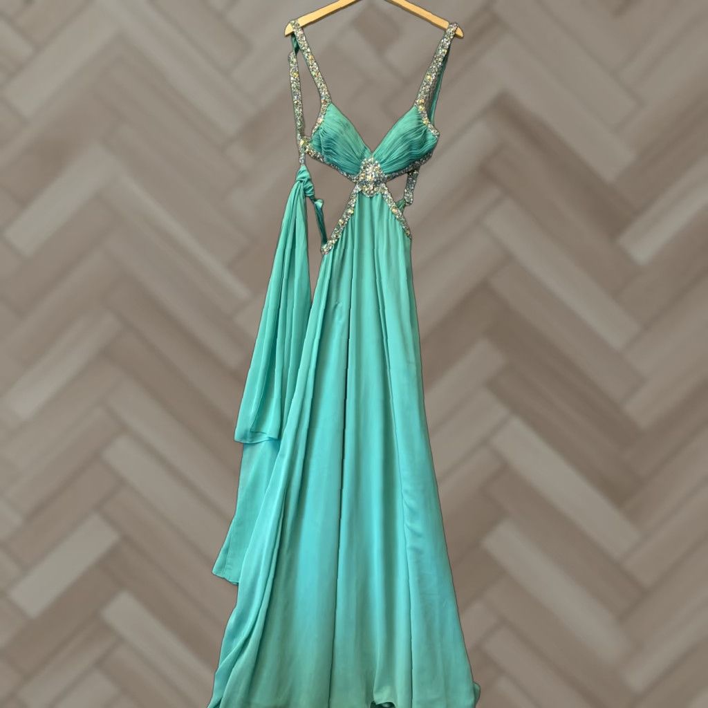 Altea Cinderella Divine Dress Size 4 Teal Green Maxi Sleeveless Fit & Flare Long 65" Wedding Womens Size S / US 4 / IT 40 - 1 Thumbnail