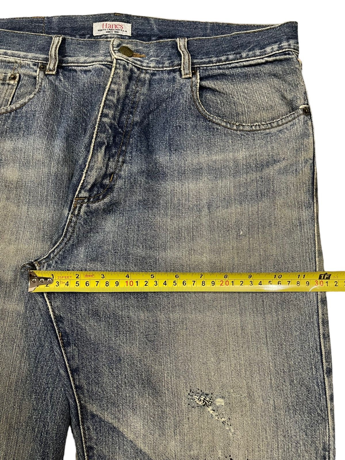 Hanes Vintage 90s Hanes Blue Wash Style Distressed Baggy Jeans Size US 34 / EU 50 - 13 Thumbnail