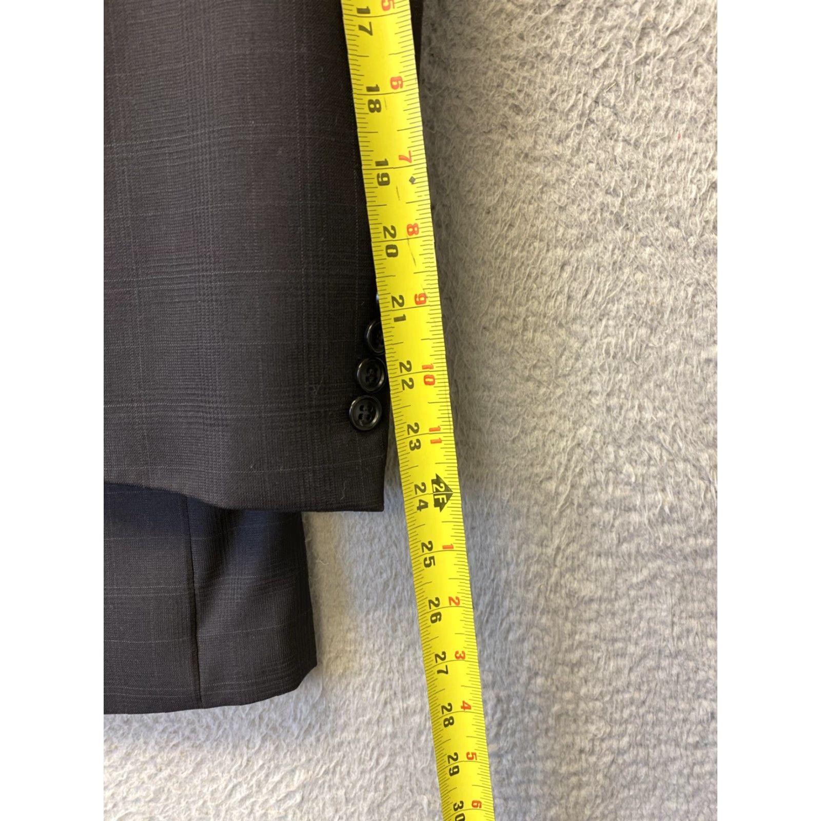 Calvin Klein Calvin Klein Men's Slim Fit Sport Coat Blazer 42 Black Plaid Wool Short Formal Business Wedding Party Size 42R - 6 Thumbnail