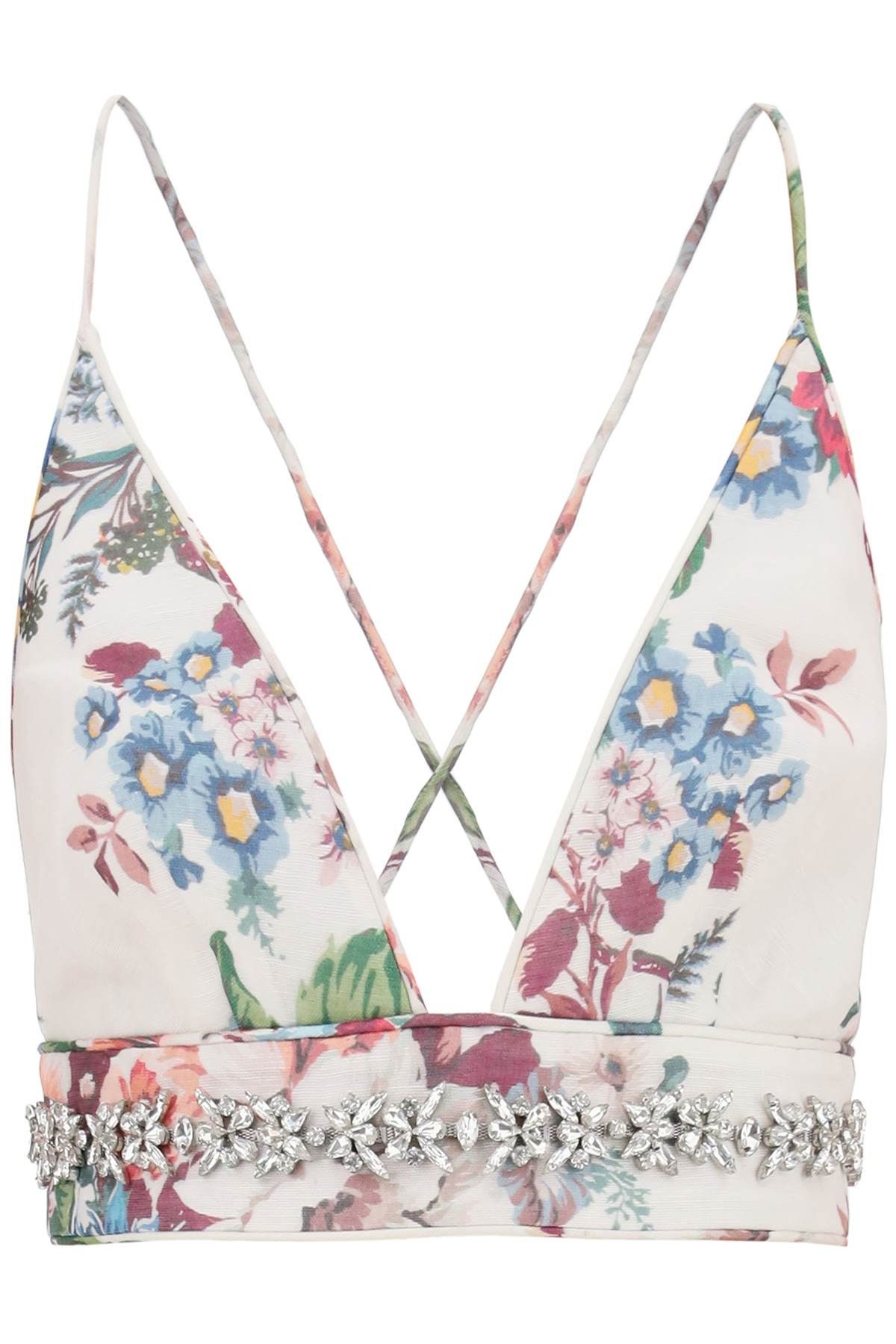 image of Zimmermann Matchmaker Embellished Bra Top in Ivory Barkcloth Print, Women's (Size Small)