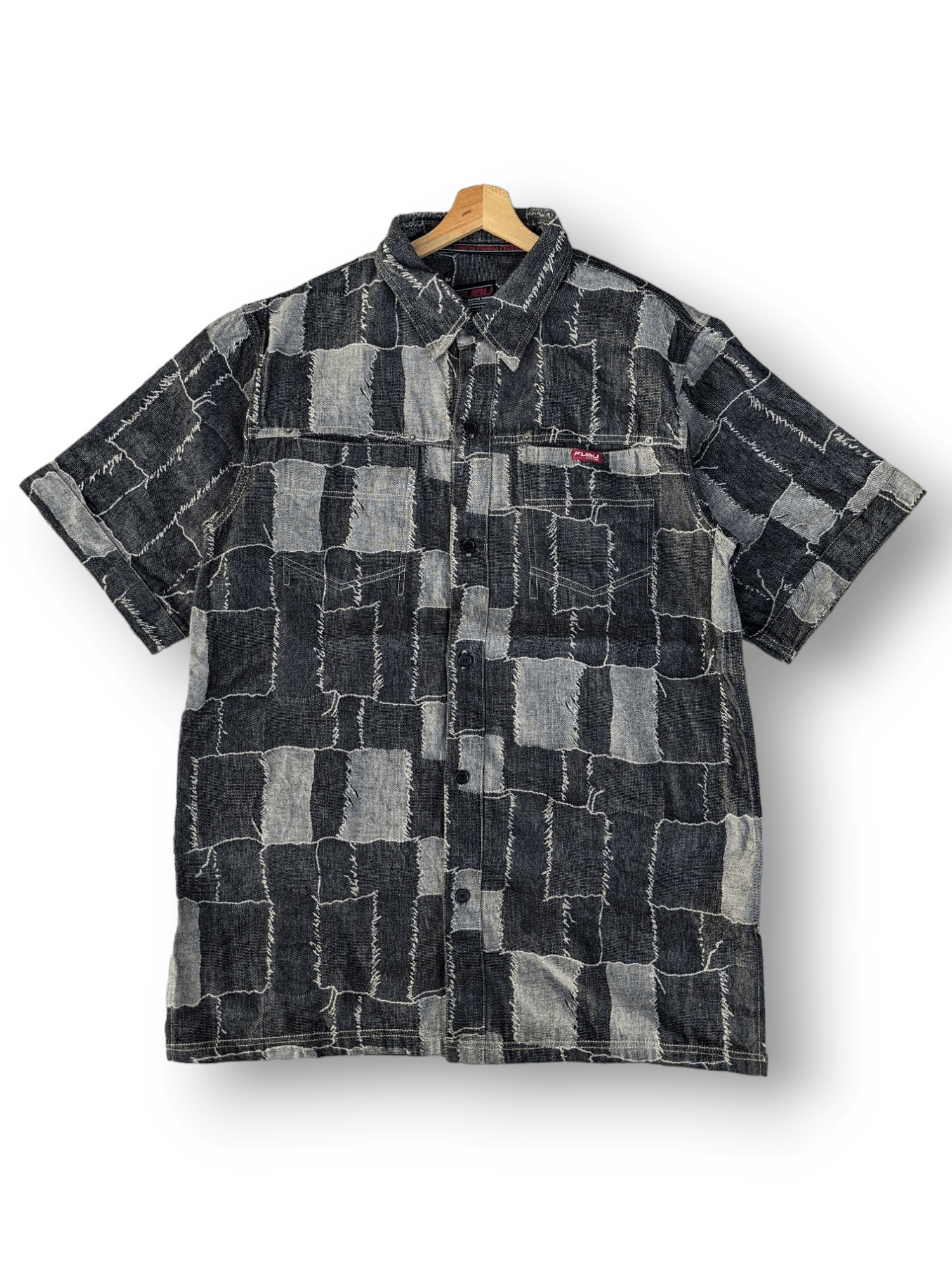 image of fubu Patchwork Denim Shirts in Grey, Men's (Size XL)