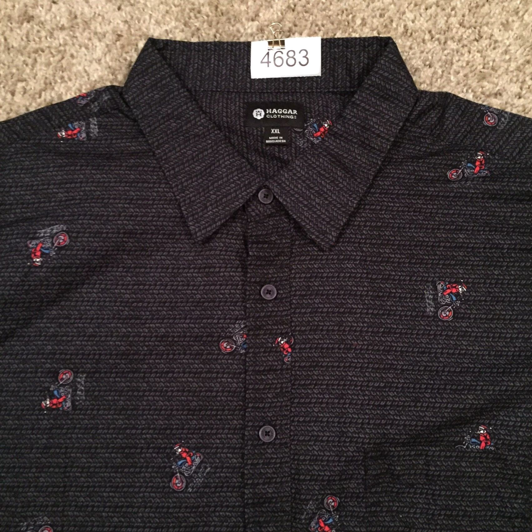 Haggar Haggar Mens Button-Up Shirt XXL Gray Long Sleeve Geometric Motorcycle 2XL Button Front Collar Shirt Mens Size US XXL / EU 58 / 5 - 3 Thumbnail