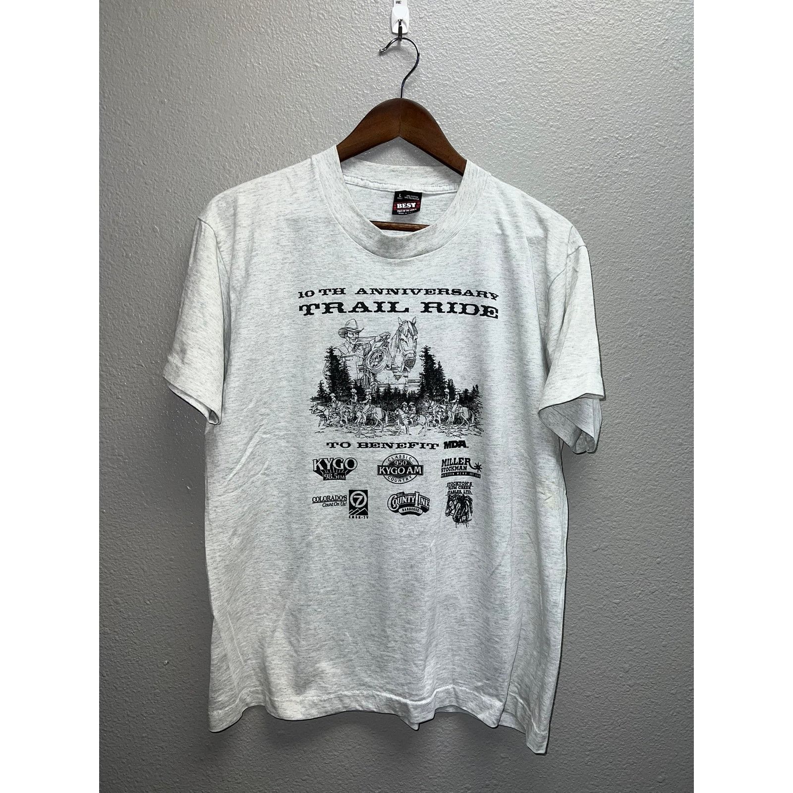 Fruit Of The Loom Vintage Trail Ride Shirt Cowboy Horse Gray Graphic Large 90s Size US L / EU 52-54 / 3 - 1 Thumbnail