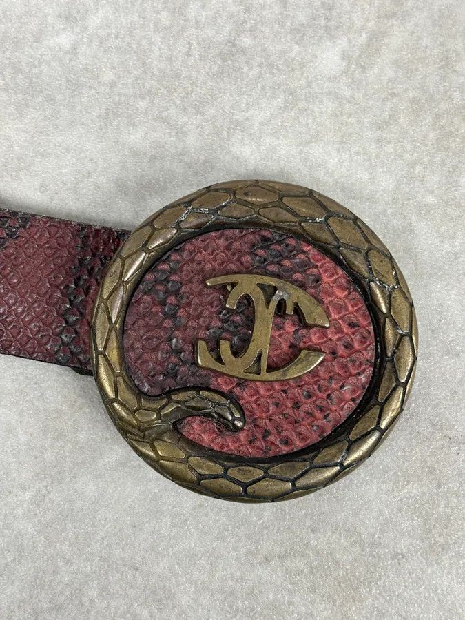 Just Cavalli 2010s Cavalli Snake Buckle Brown & Black Leather Belt Size ONE SIZE - 8 Thumbnail