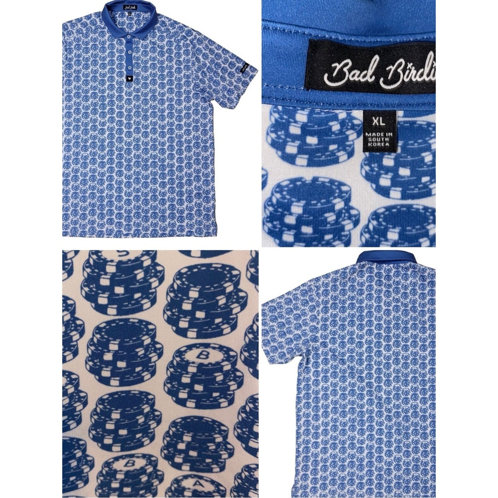 Bad Birdie $99 Mens Poker Chips Core Performance Polo XL EUC
