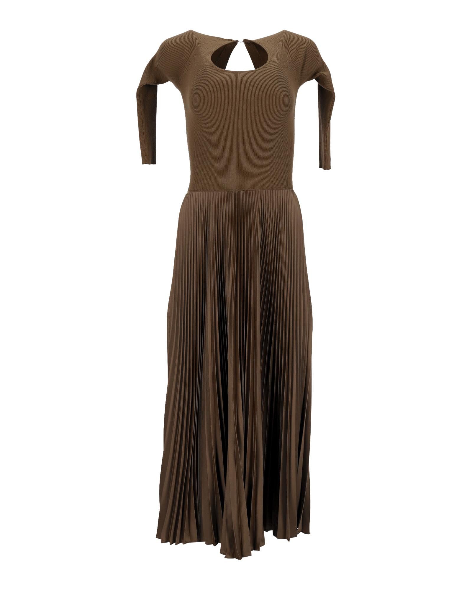 image of Ralph Lauren Olive Polyester Pleated Midi Dress in Green/Olive, Women's (Size Medium)