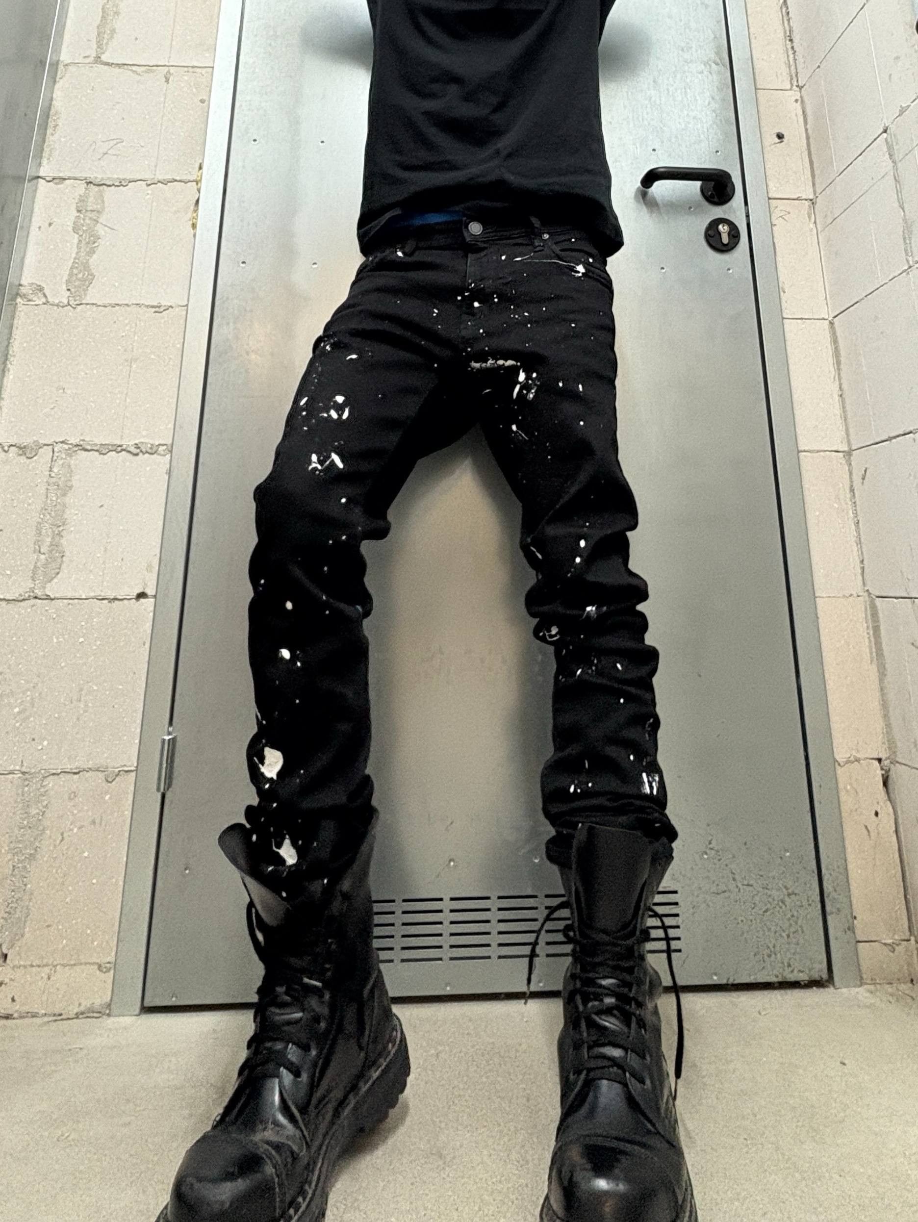 Japanese Brand Custom Black Baggy Distressed Jeans Painted Size US 31 - 6 Thumbnail