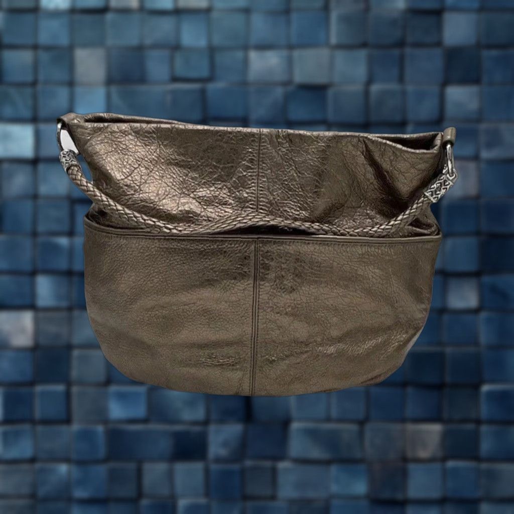 Brighton Brighton Hobo Bag Braided TopHandle Metallic Bronze Pebble Leather Purse Women Size ONE SIZE - 1 Thumbnail
