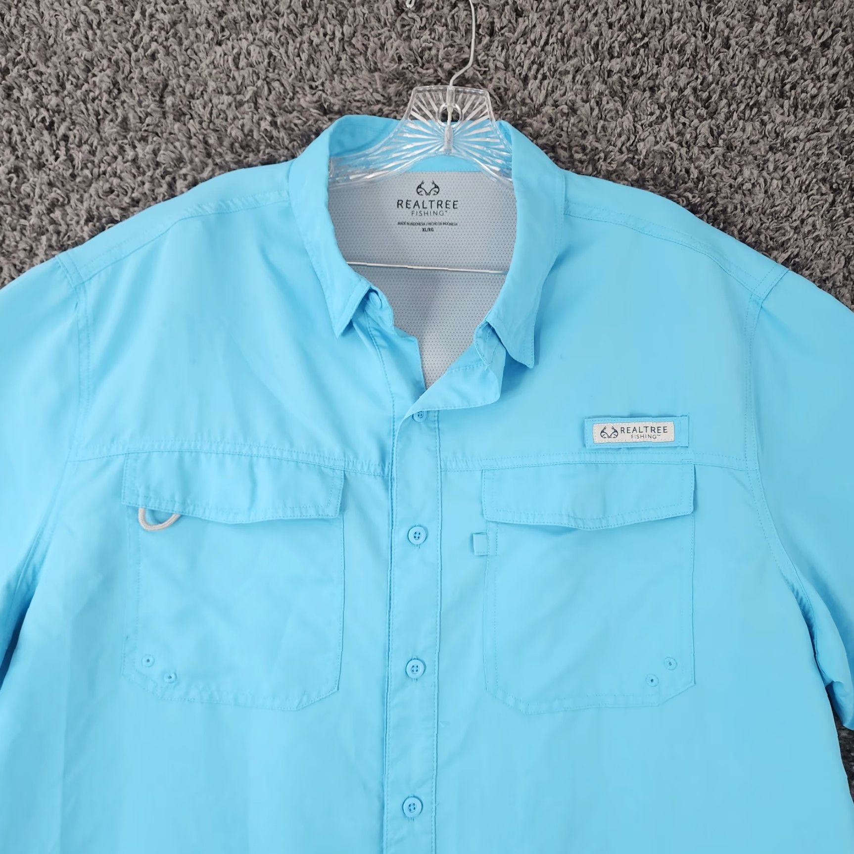 Realtree Realtree Fishing Blue Short Sleeve Button Up Shirt XL Fish Mens Size US 36 / EU 52 - 4 Thumbnail