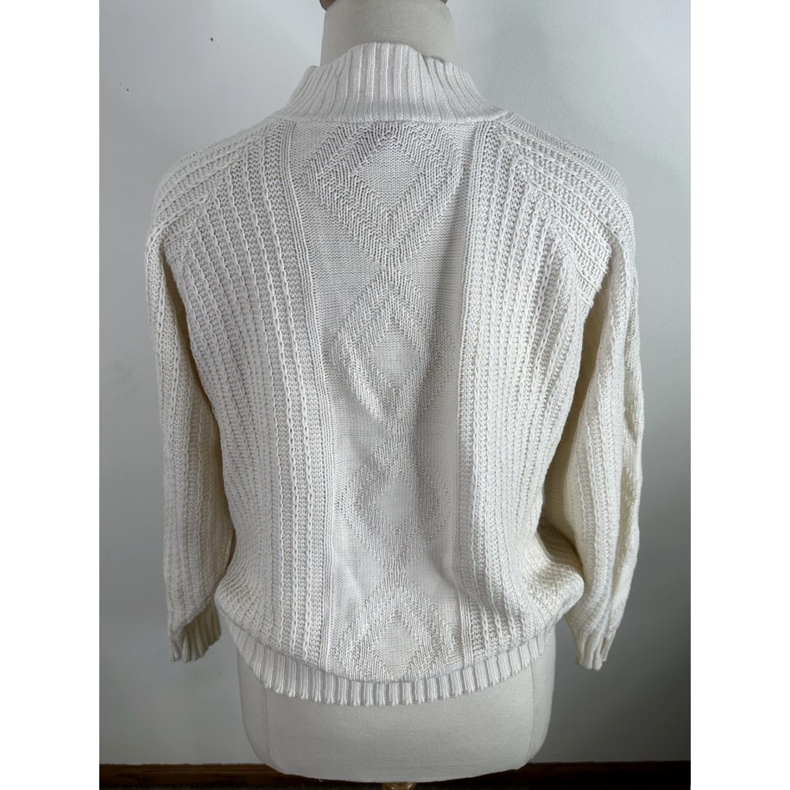 Vintage VINTAGE 90s Cream Raglan Sweater Mock Neck Women’s Large Ivory Crew Neck Knit Cotton Ramie Pullover Size L / US 10 / IT 46 - 3 Thumbnail