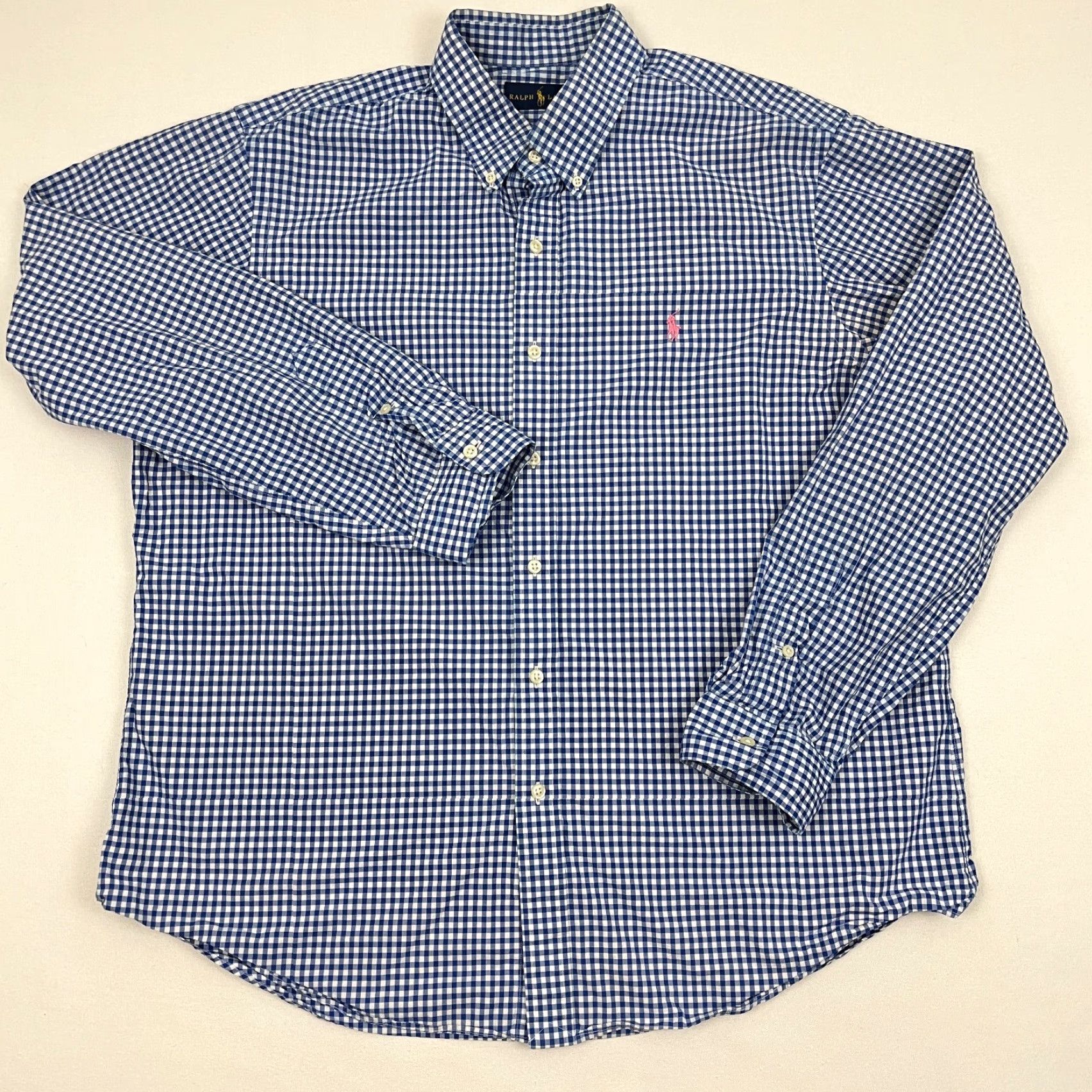 Ralph Lauren Ralph Lauren Shirt Mens XL White Blue Gingham Check Button-Down Pony Shirt Boys? Size 46R - 4 Thumbnail