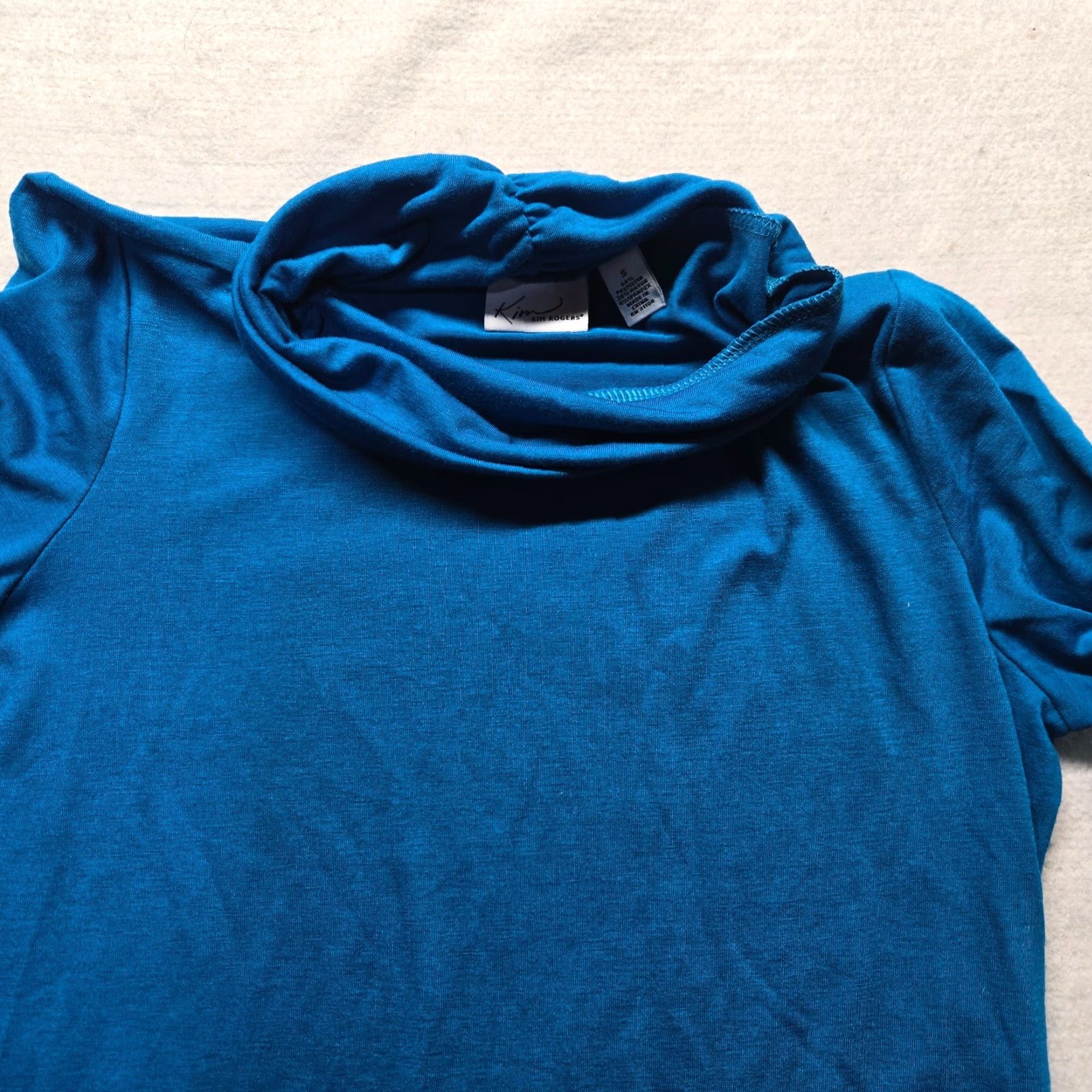 Vintage Kim Rogers Shirt Solid Blue Turtleneck Long Sleeve Rayon Stretch Women's S Small Size S / US 4 / IT 40 - 2 Thumbnail