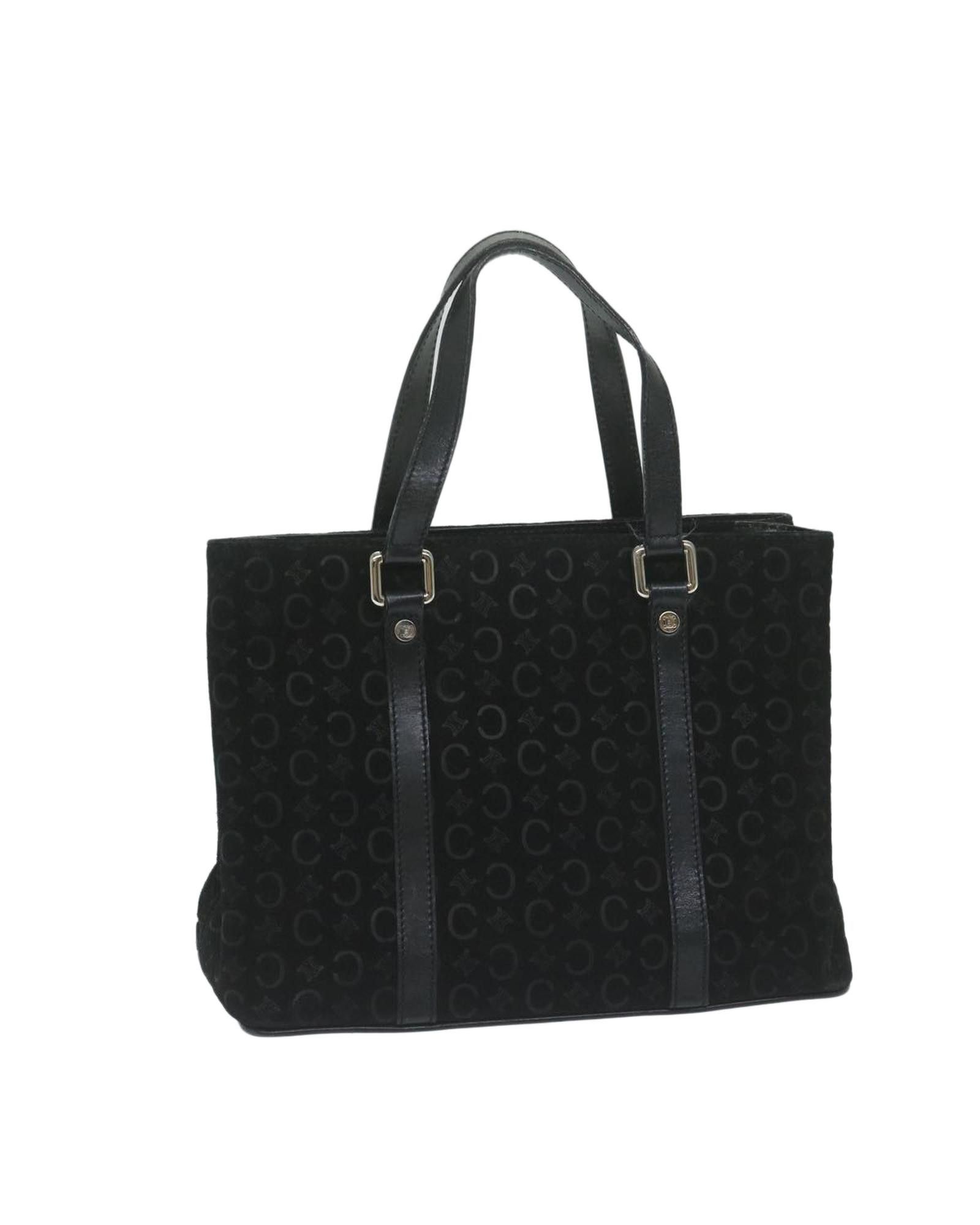 image of Celine Black Macadam Canvas Hand Bag With Leather Trims, Women's