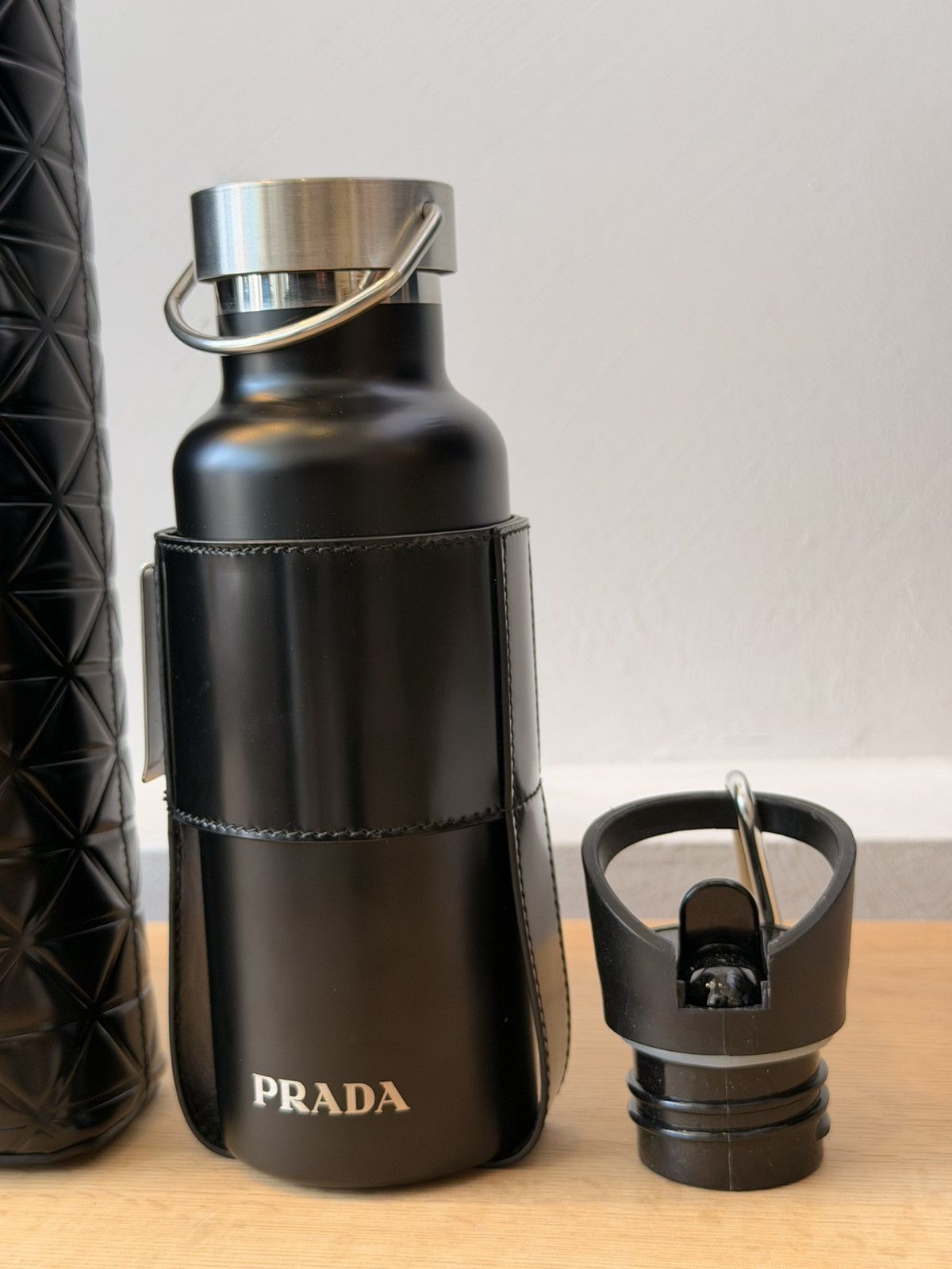 Prada PRADA Tote Bag Water Bottle Leather Black Triangle Pattern Size ONE SIZE - 2 Thumbnail
