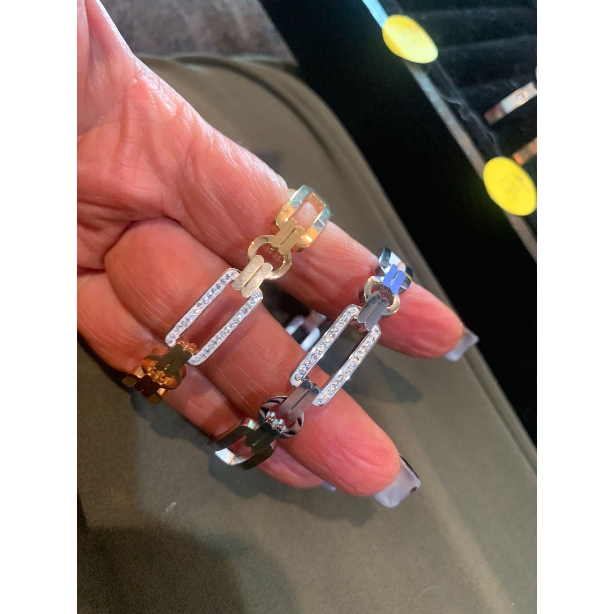 Other Two-Tone Stainless Steel Link Bracelets With Crystal Accents Size ONE SIZE - 1 Thumbnail