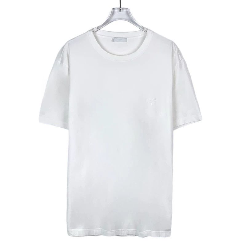 Prada Logo letter embroidery round neck white cotton short-