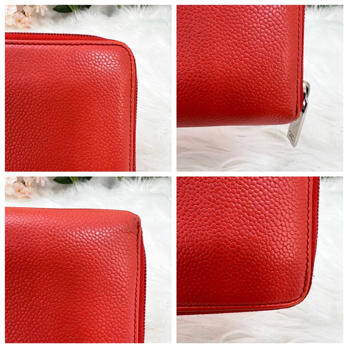Chanel CHANEL Caviar skin Coco mark Round zipper Long wallet Orange Size ONE SIZE - 8 Thumbnail
