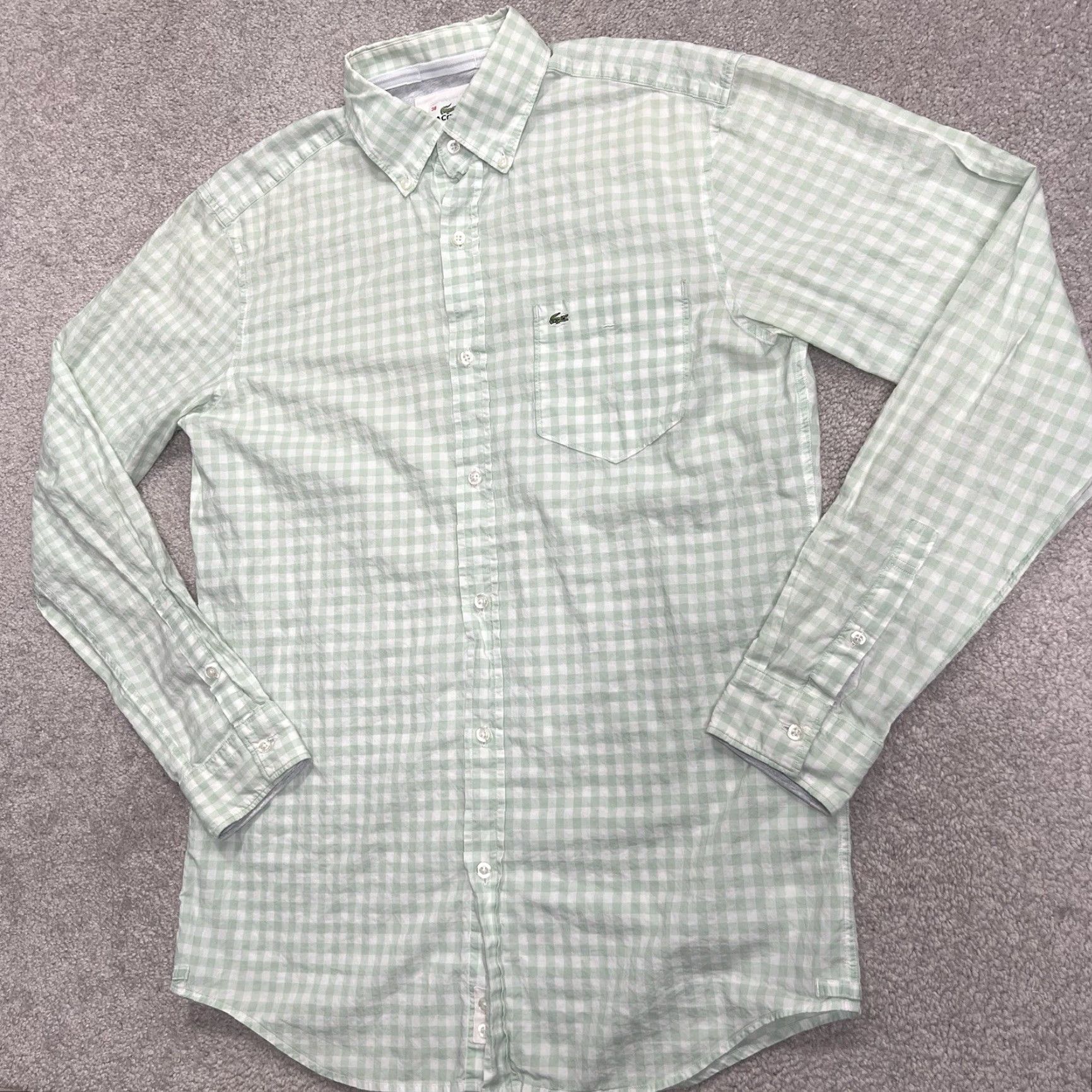 Lacoste Lacoste Shirt Men’s 38 Large Green White Check Button-Down Cotton Pocket Preppy Lightweight Shirt Size US L / EU 52-54 / 3 - 3 Thumbnail