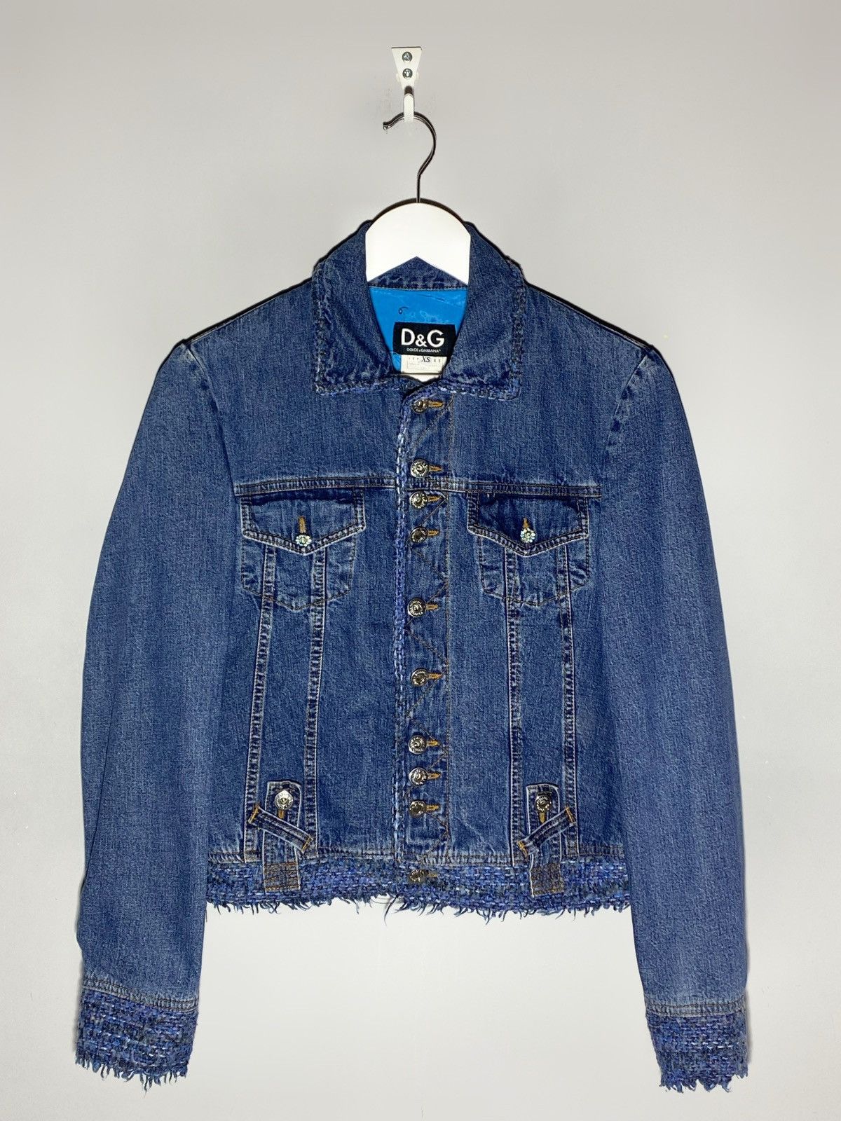 Dolce & Gabbana Dolce & Gabbana Button Down Tweed Detail Denim Jacket Size XS / US 0-2 / IT 36-38 - 1 Thumbnail