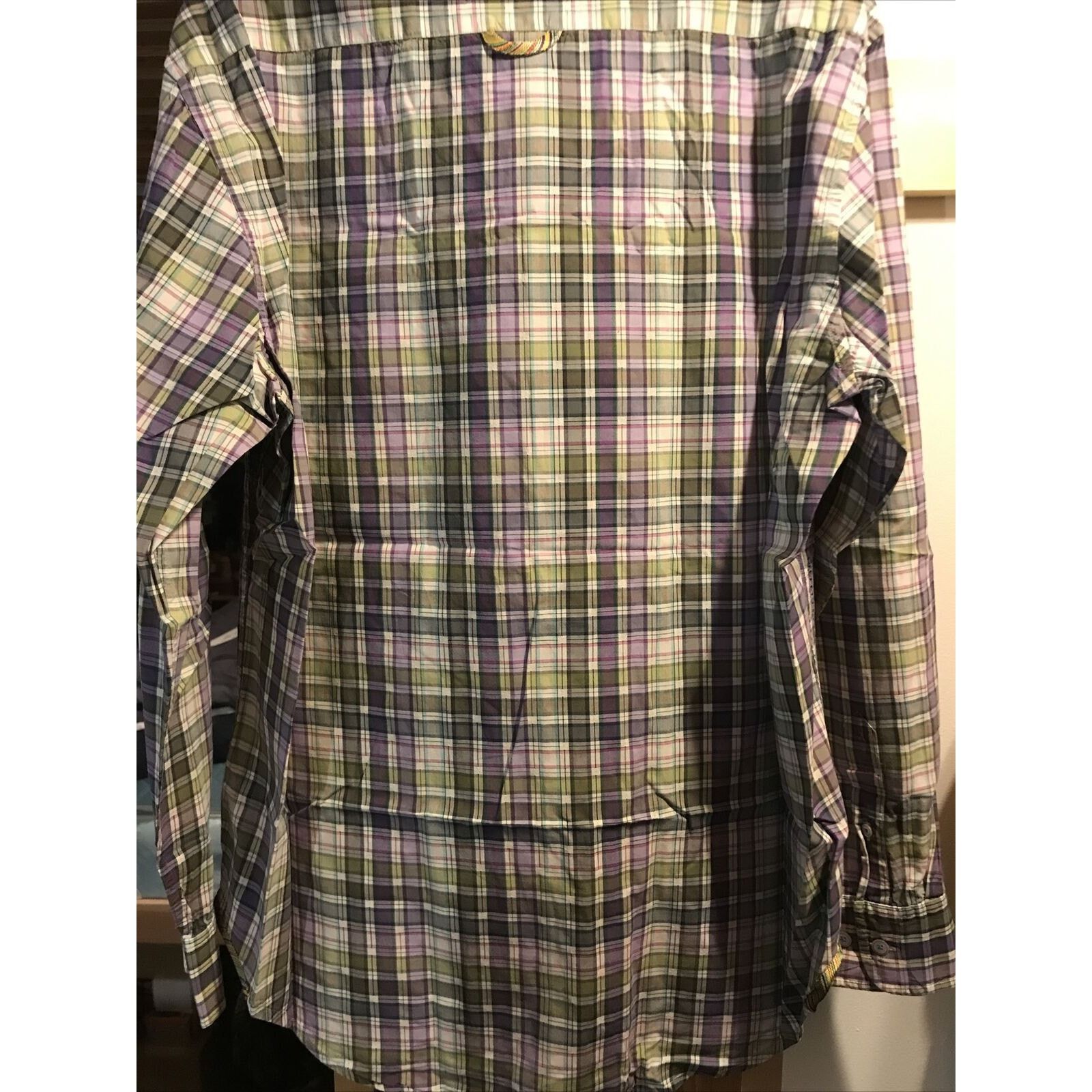 Robert Graham Robert Graham Men’s Large Green Purple Plaid LS Cotton Shirt Size US L / EU 52-54 / 3 - 12 Thumbnail