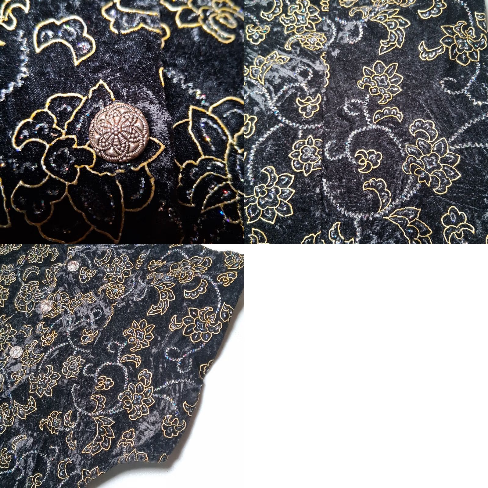Vintage VINTAGE Impressions Of California Vest S Black Velvet Glitter Flowers Boho 1990s Floral Bohemian V-Neck Button Back Ties Hand Wash Only USA Made Women Size S / US 4 / IT 40 - 8 Thumbnail