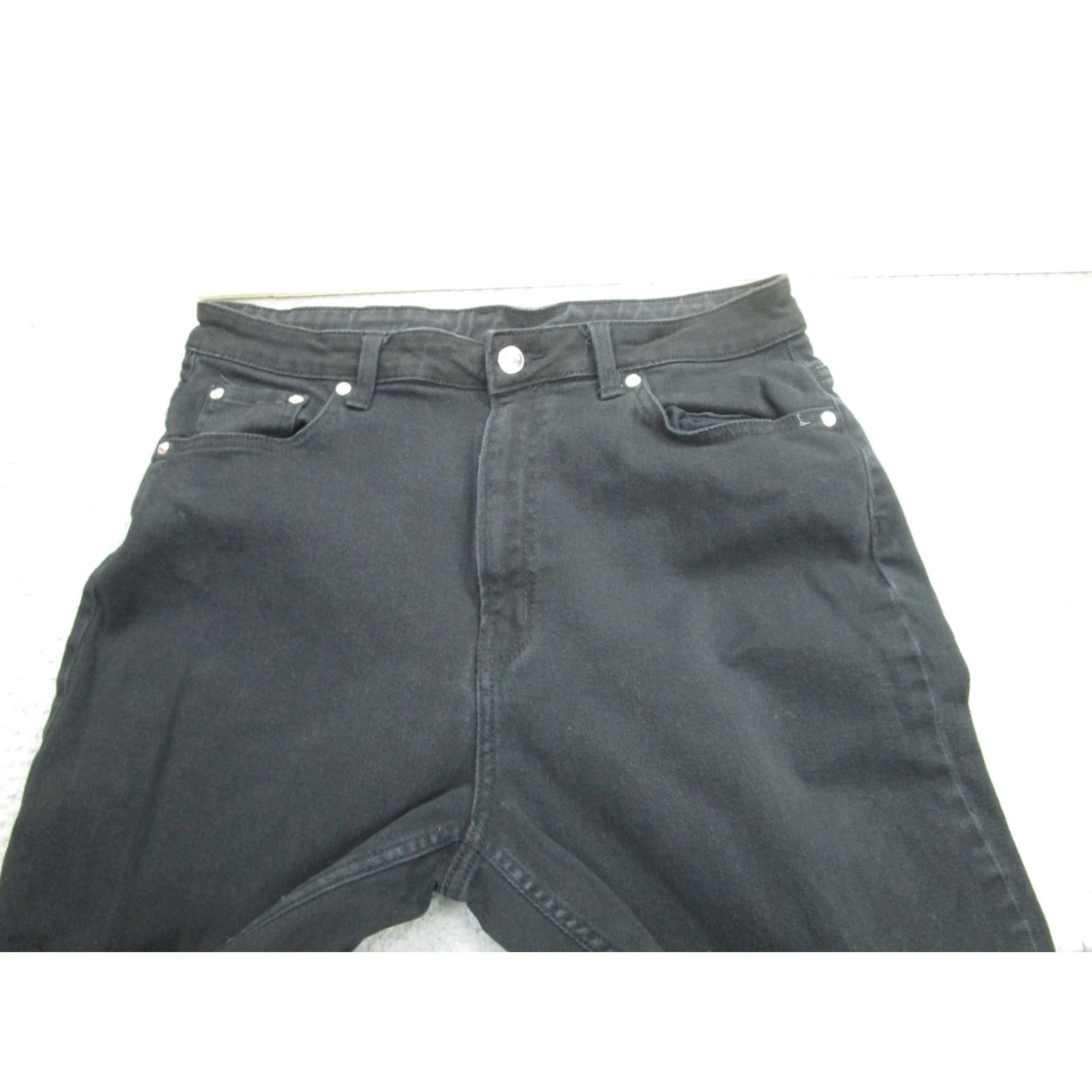 H&M H&M Divided Jeans 10 Black Stretch Tapered Raw Frayed Hem Denim Womens Size 32" / US 10 / IT 46 - 7 Thumbnail