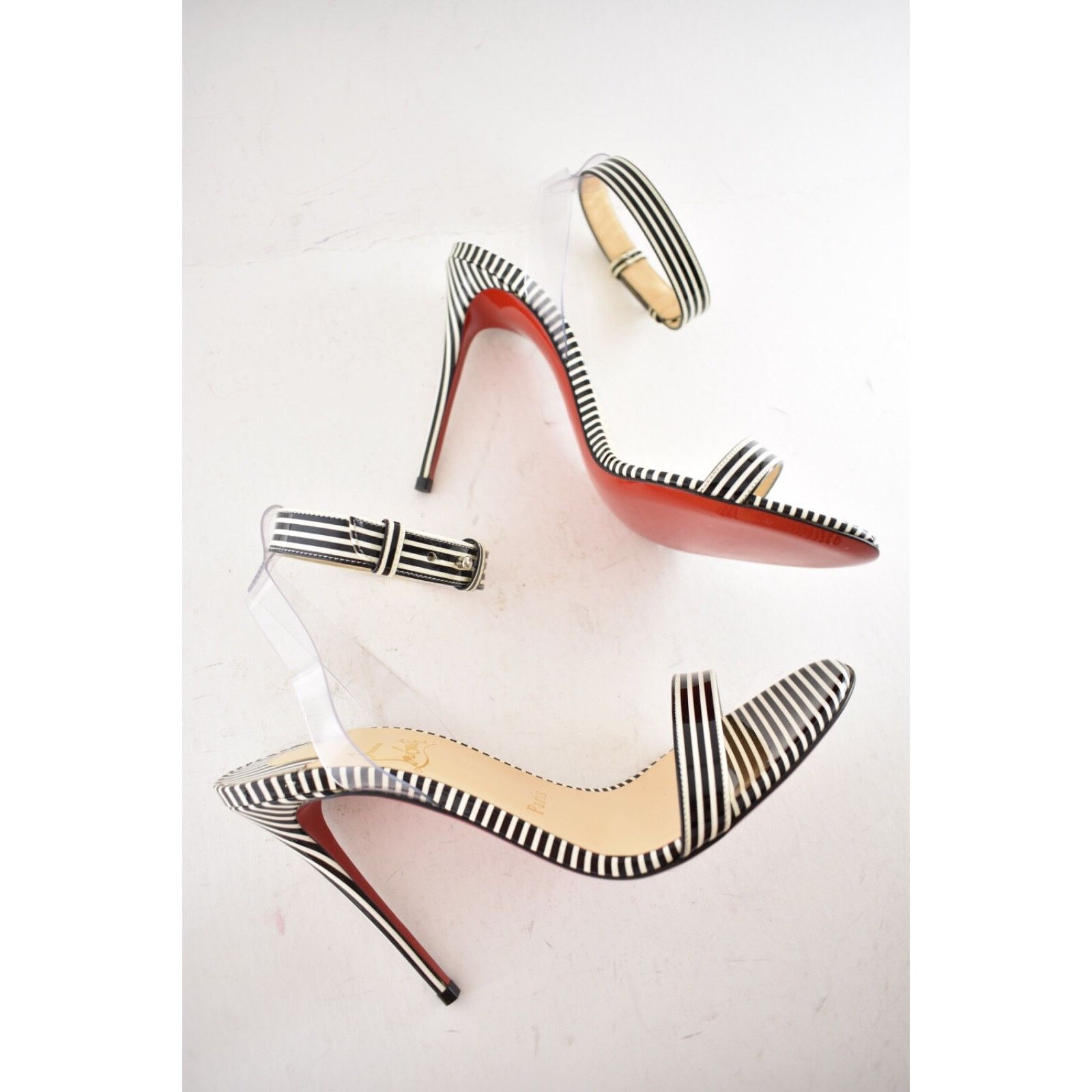 Christian Louboutin Christian Louboutin Jonatina 100 Black White Stripes Patent Size US 7 / IT 37 - 4 Thumbnail