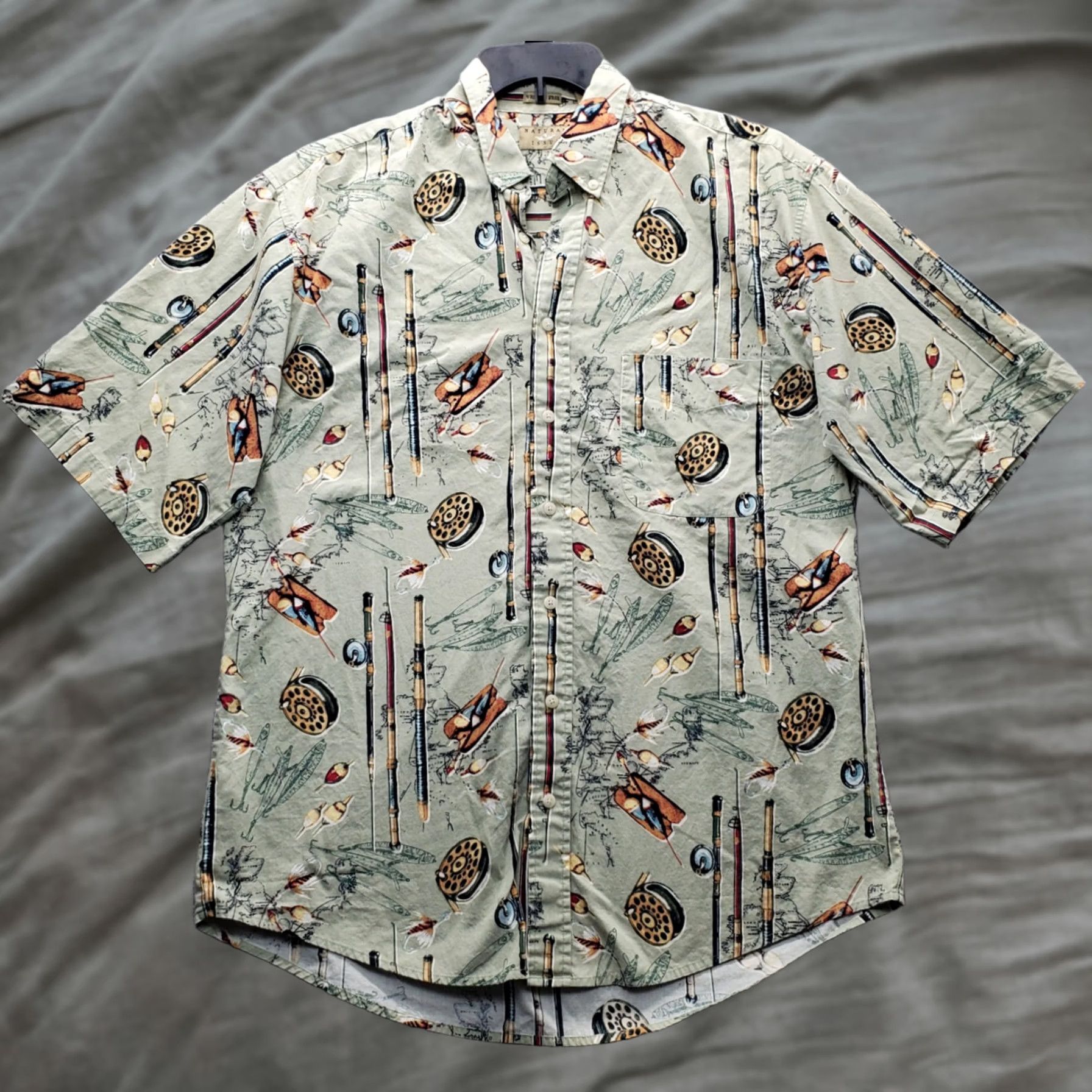 Vintage Natural Issue Shirt Mens LT Multi Fishing Wrinkle Free Short Sleeve Button Down Size US L / EU 52-54 / 3 - 1 Thumbnail