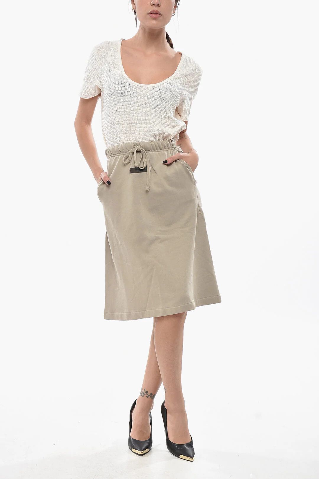 Fear of God og1mm0326 Jersey Midi Flared Skirt in Beige Size 26" / US 2 / IT 38 - 4 Thumbnail