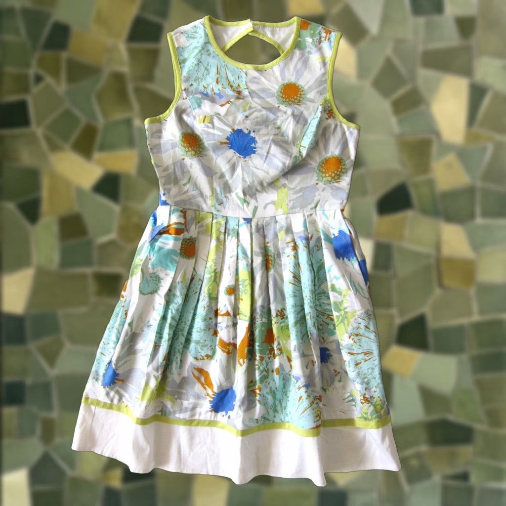 Vintage VINTAGE London Times Cotton Stretch White Blue Yellow Floral Sleeveless Empire Dress 6 Size M / US 6-8 / IT 42-44 - 1 Thumbnail