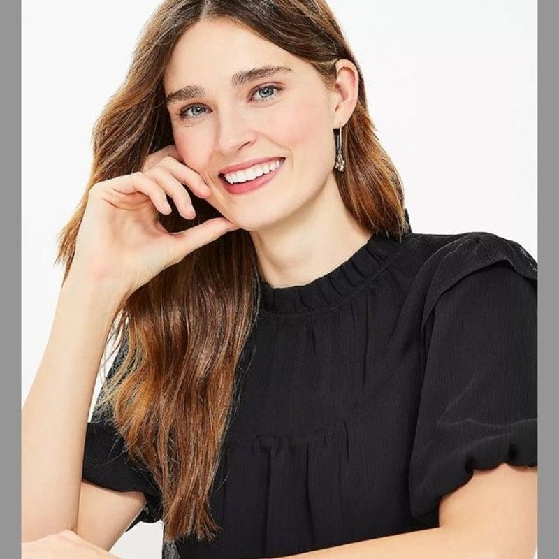 Loft LOFT Ruffle Neck Balloon Sleeve Top BlackWomens Small Petite Size S / US 4 / IT 40 - 9 Thumbnail