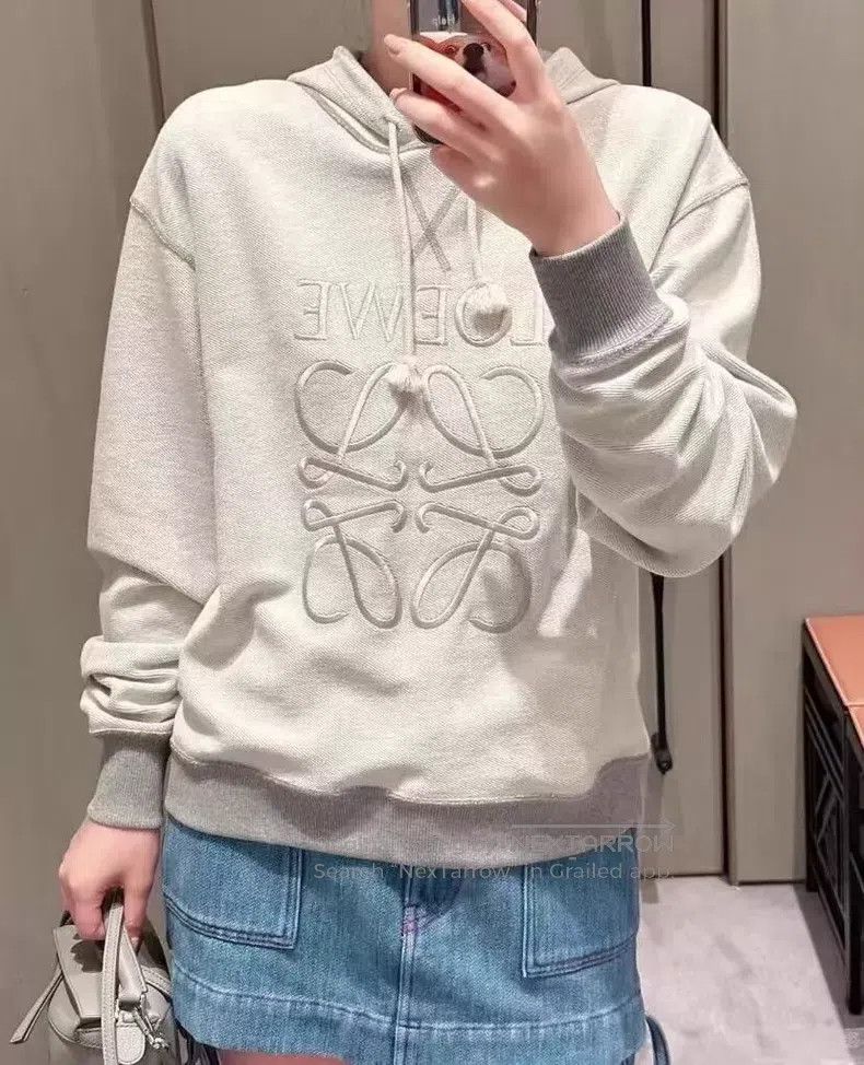 Loewe Loewe Grey Logo Embroidered Cotton Hooded Drawstring Long Size S / US 4 / IT 40 - 9 Thumbnail
