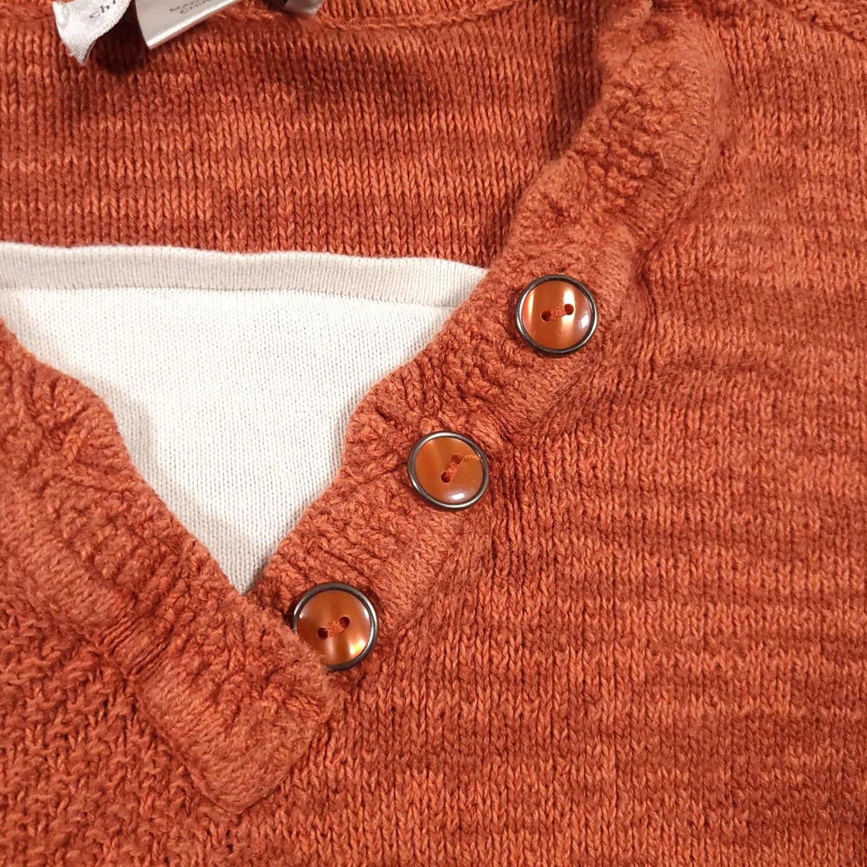 Vintage Christopher & Banks Sweater Women’s Large Orange 3/4 Sleeve V-Neck Knit Size L / US 10 / IT 46 - 4 Thumbnail