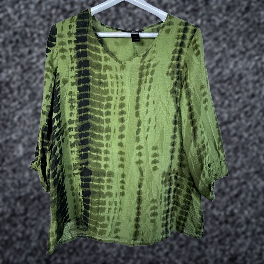 Vintage Ali Miles Blouse Top Large Green Tie-Dye 3/4 Sleeve Button Back Detail Womens Size L / US 10 / IT 46 - 1 Thumbnail