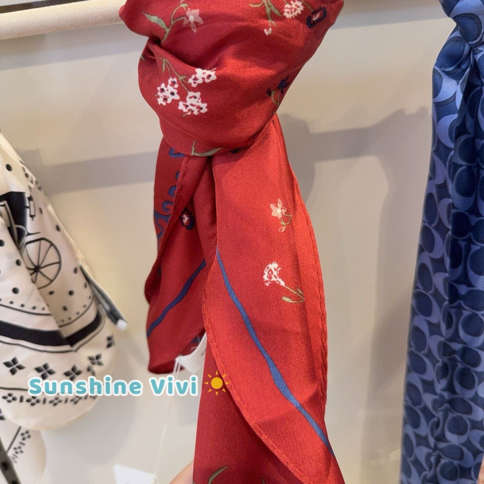 Coach NWT Coach Tossed Floral Silk Diamond Scarf CAP46 Enamel Red Size ONE SIZE - 5 Thumbnail