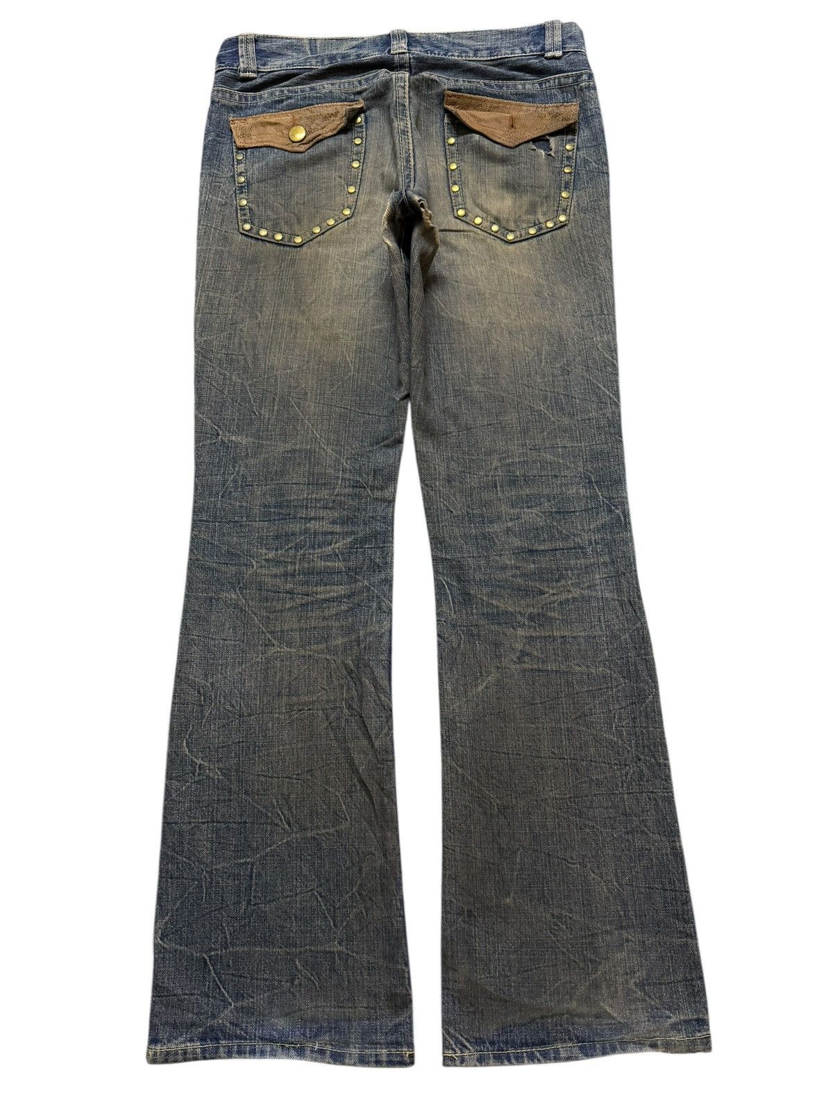If Six Was Nine Vintage 90s Japanese Brand Honeycomb Distress Wide Leg Flare Size US 33 - 2 Thumbnail