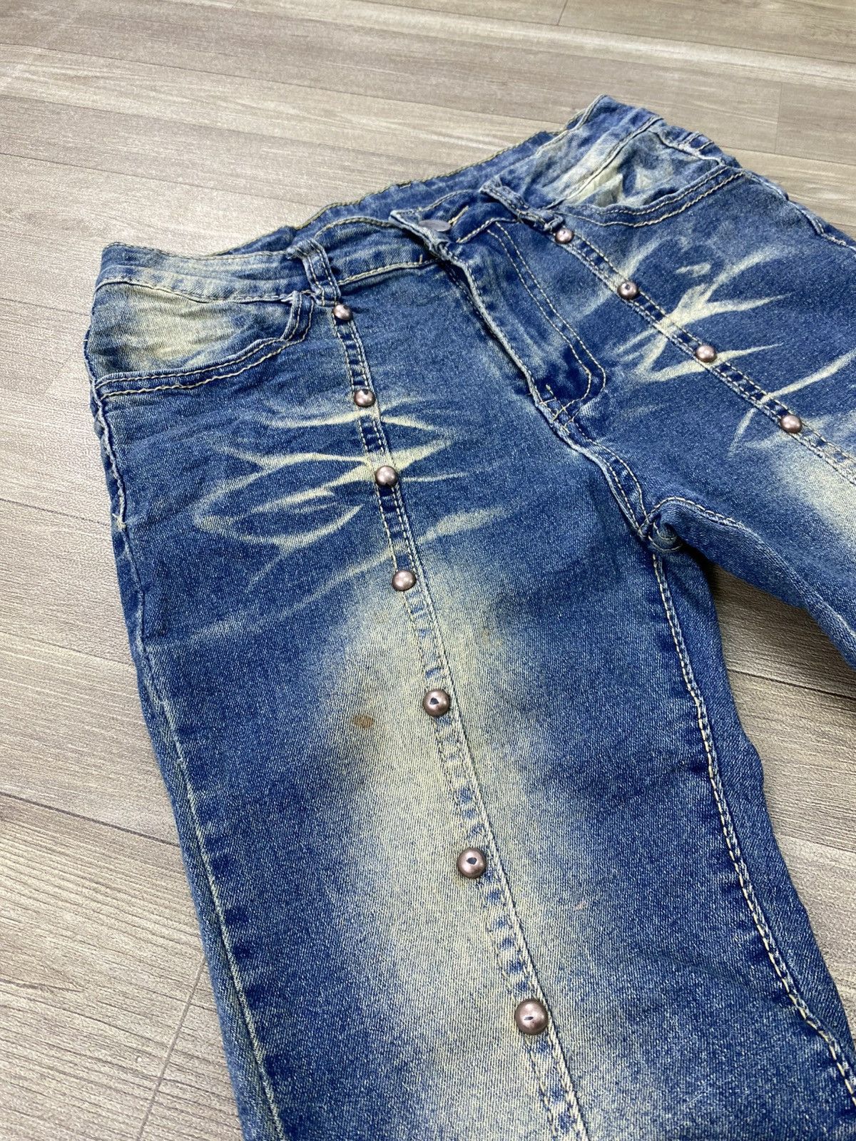 If Six Was Nine 2000s Japanese Studded Faded Lgb Y2K Punk Style Flared Jeans Size US 28 / EU 44 - 8 Thumbnail