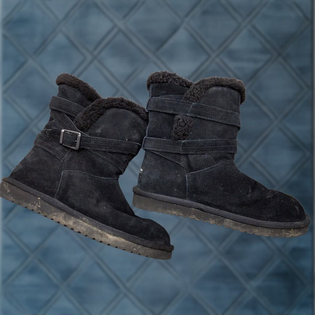 Vintage Koolaburra by UGG Boots Womens 8 Black Suede Mid Calf Buckle Faux Fur Lined Winter Casual Shoes Size US 8 / IT 38 - 1 Thumbnail