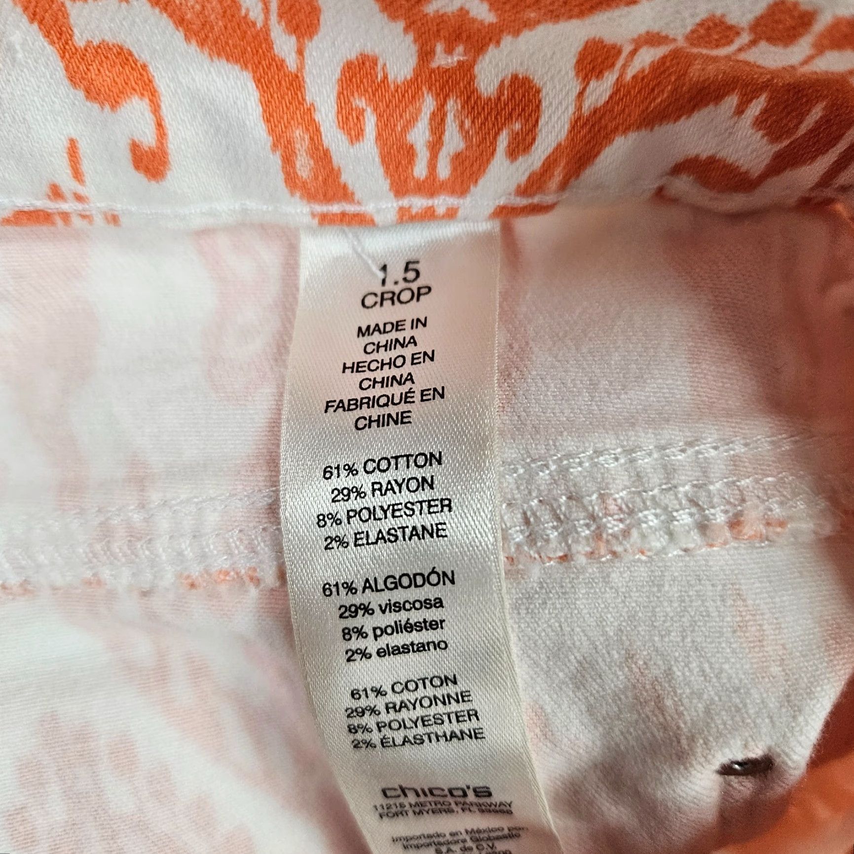 Vintage Chico's Womens Cropped Jeans Size 10 Orange White High Rise Cotton Blend Denim 24 Inseam Womens Size 32" / US 10 / IT 46 - 6 Thumbnail