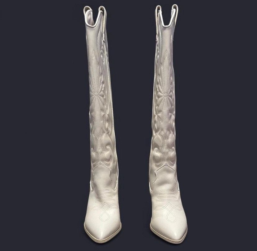 Steve Madden Steve Madden Cream Lasso Bone Leather High Pull On Boots Size US 7.5 / IT 37.5 - 3 Thumbnail