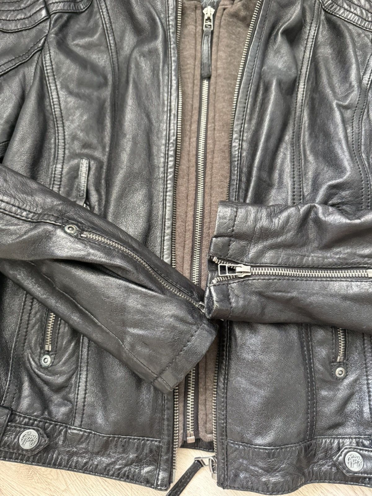 Gypsy Gipsy Leather Biker Jacket Hooded Black Moto Slim Fit Size S Size S / US 4 / IT 40 - 4 Thumbnail