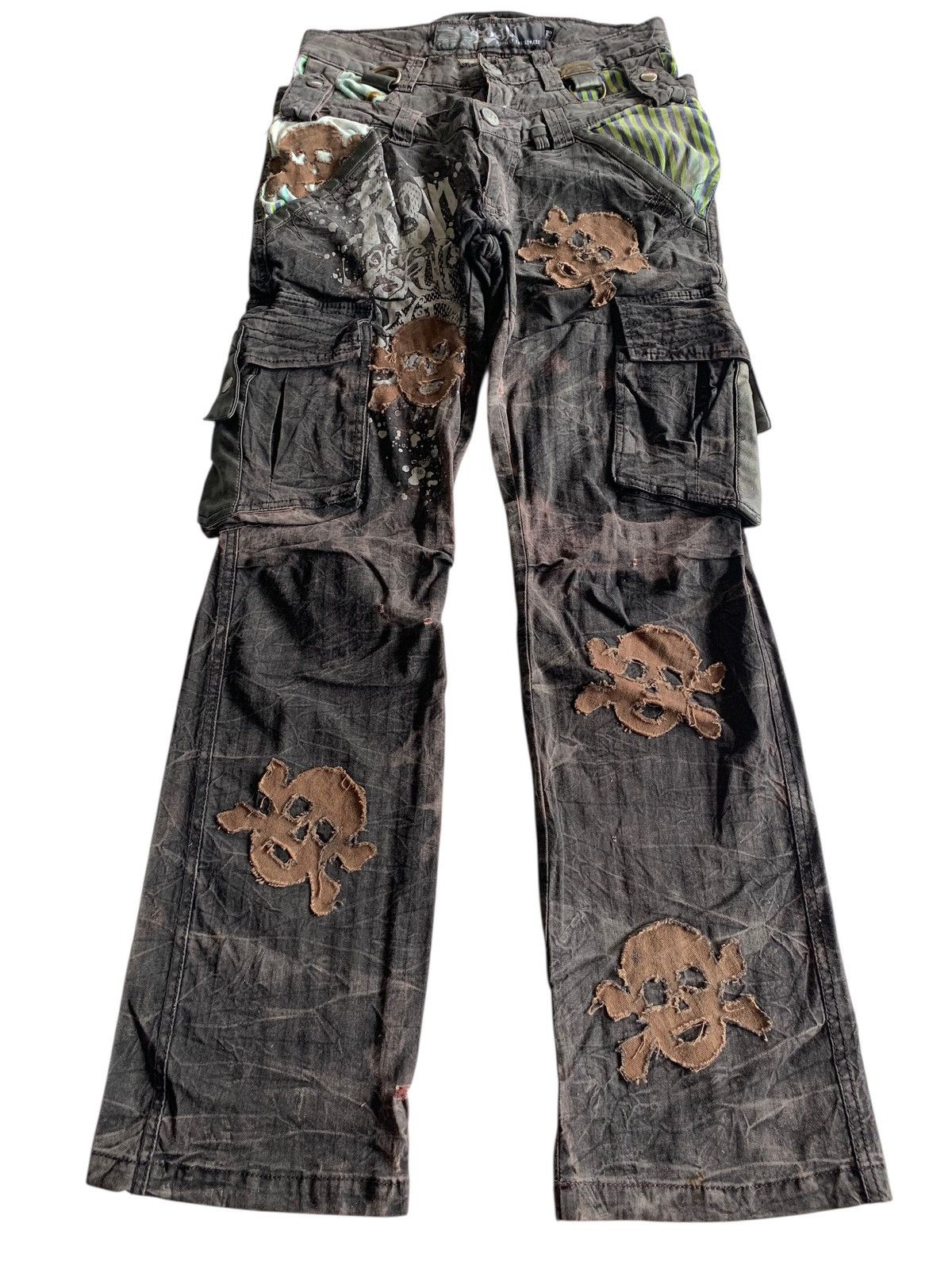 If Six Was Nine FLARE RAIN DOUBLE WAIST PUNK SKULL CUSTOM DISTRESSED DENIM Size US 28 / EU 44 - 2 Thumbnail