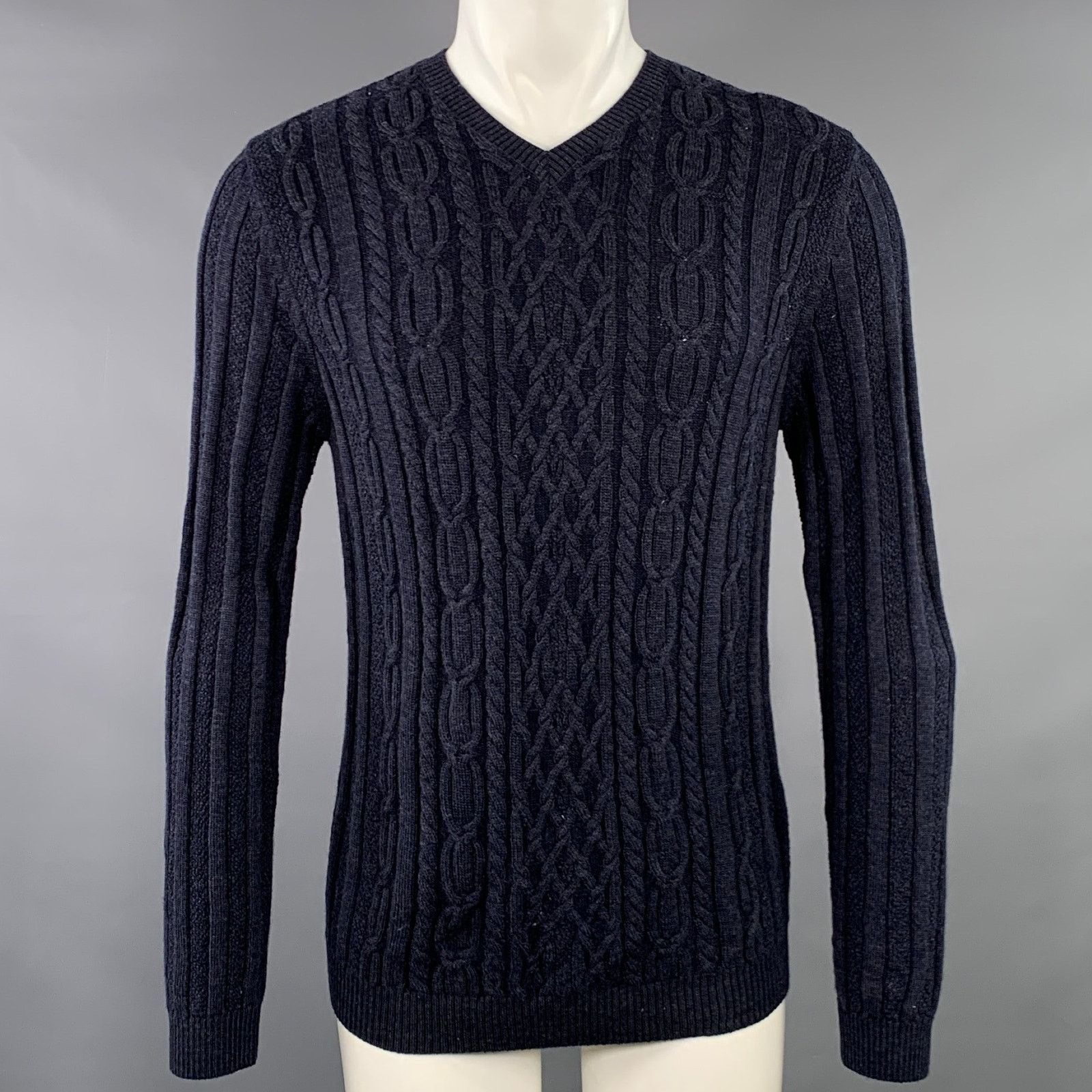 Other Size M Navy Cable Knit Merino Wool V-Neck Pullover Size US M / EU 48-50 / 2 - 1 Thumbnail