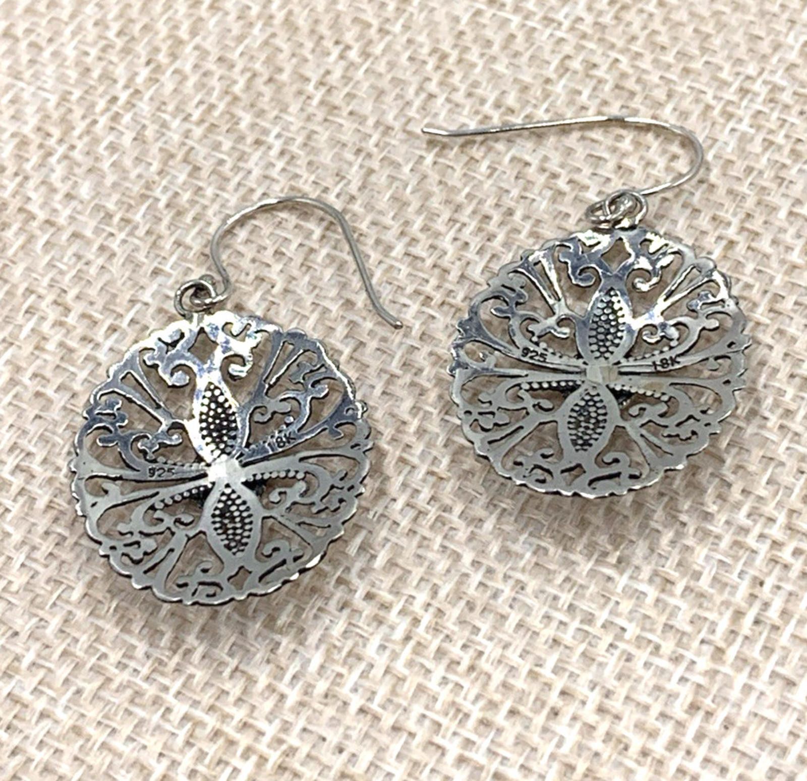Other Sterling Silver 18k Accent Filigree Oval Dangle Earrings Size ONE SIZE - 4 Thumbnail