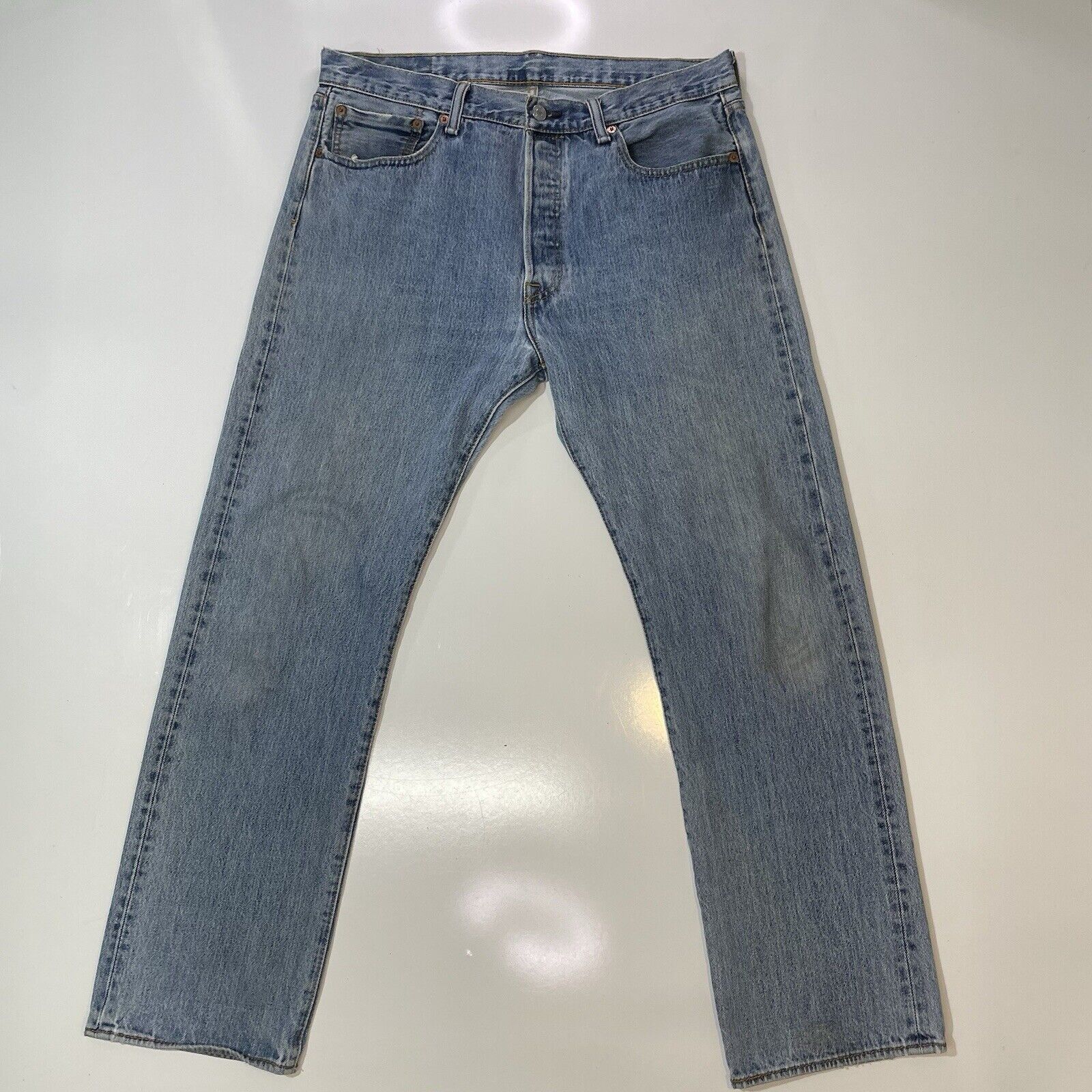 Levi's Levis 501 Jeans Mens 34 Blue Light Wash Straight Button Fly Size US 34 / EU 50 - 1 Thumbnail