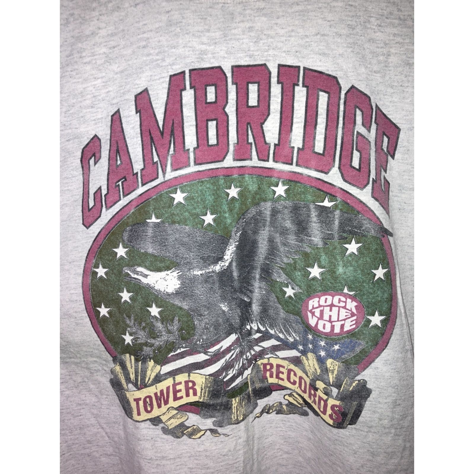 Vintage VINTAGE Tower Records T Shirt Cambridge Rare Eagle Rock The Vote XL Gray Mens XL Single Stitch T-Shirt Size US XL / EU 56 / 4 - 2 Thumbnail