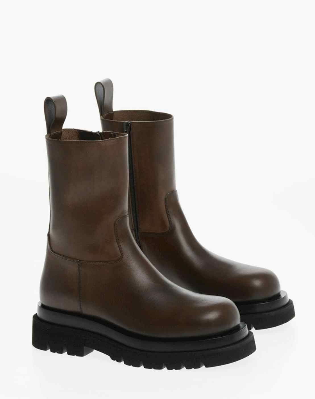 image of Bottega Veneta Fume Lug Leather Chelsea Biker Boots in Brown, Men's (Size 8)