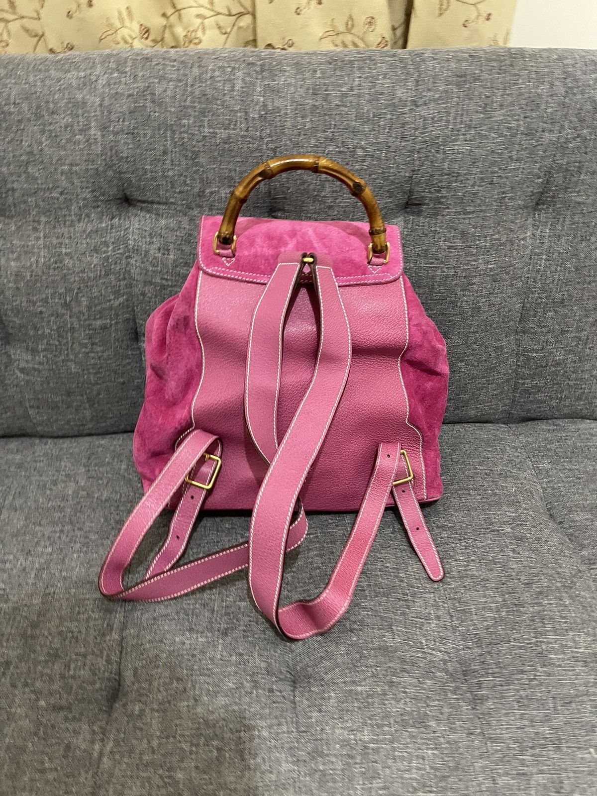 Vintage Gucci Bamboo Leather suede Backpack Size ONE SIZE - 8 Thumbnail
