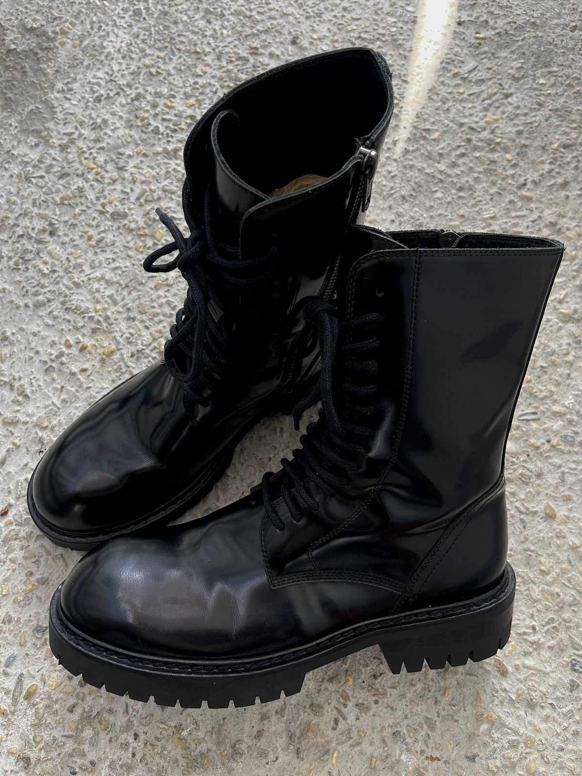 Ann Demeulemeester Alec Patent Leather Combat Boots Size US 8 / IT 38 - 2 Thumbnail