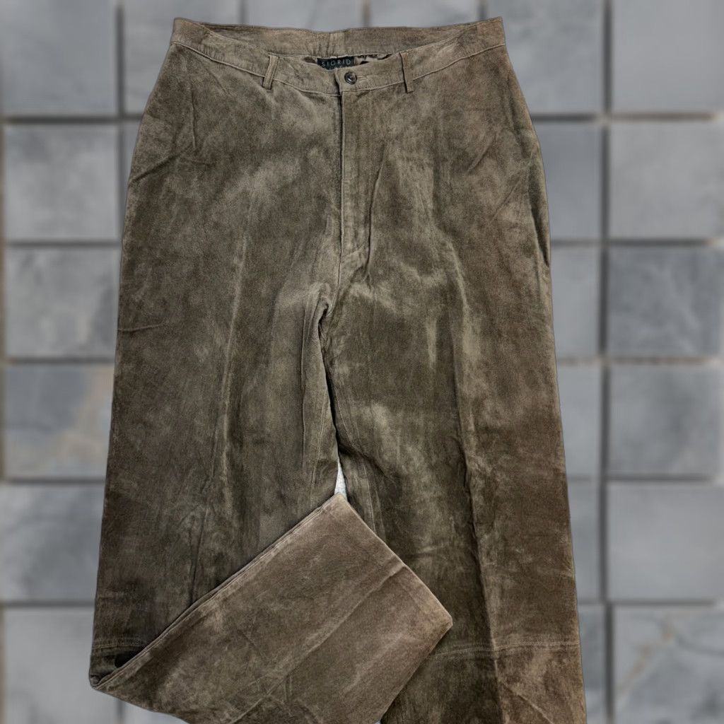 Vintage Sigrid Olsen Leather Pants Womens 14 Brown Suede Straight Trouser Western Boho Denim? Size 36" / US 14 / IT 50 - 1 Thumbnail